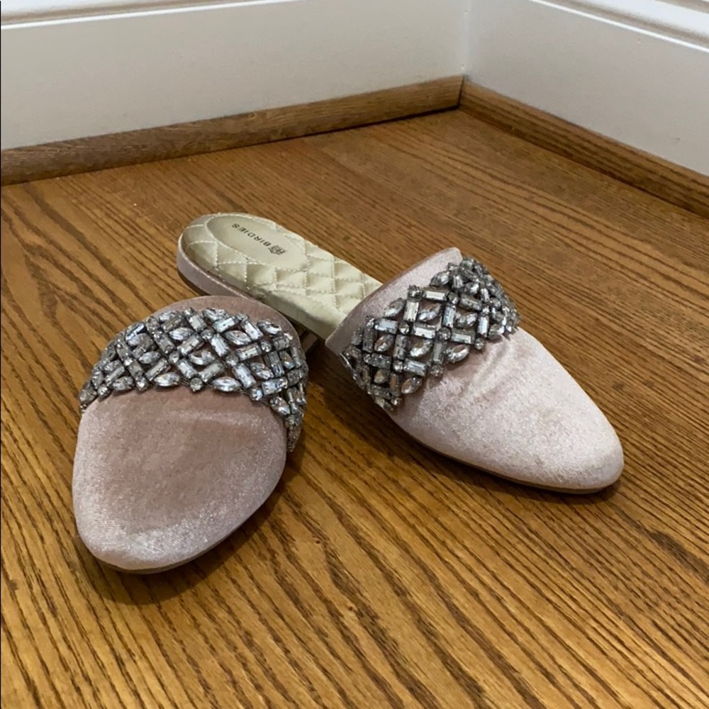 Birdies pink blush velvet slip on slides loafers